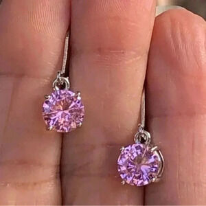 Pink Cubic Zirconia 8mm Lever Back Birthstone Drop Earrings NWT